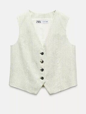 ZARA Striped Vest in Cream and Green